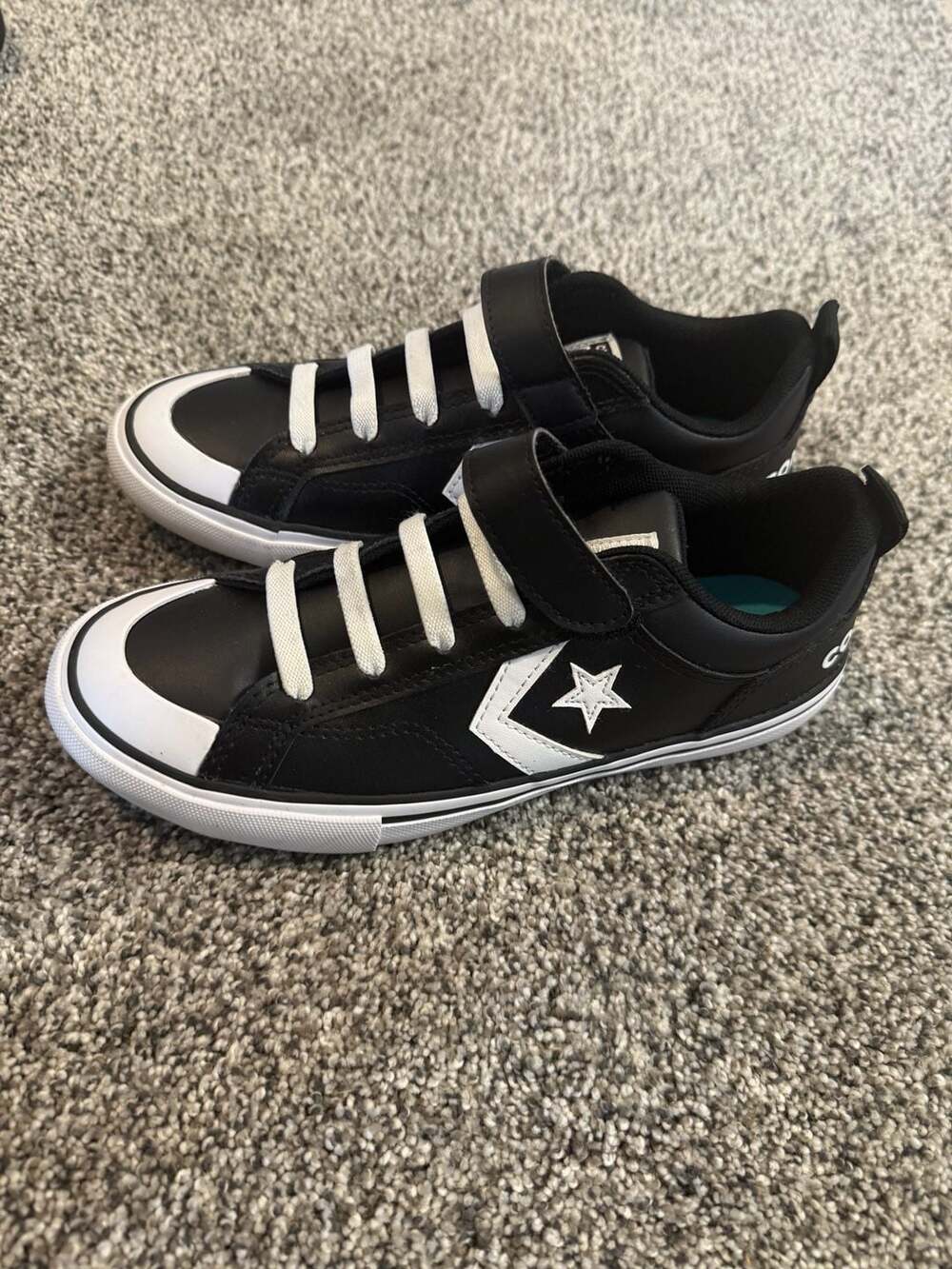 Converse Pro Blaze Strap Leather Little Kids Low Top Shoes Black White A08477C